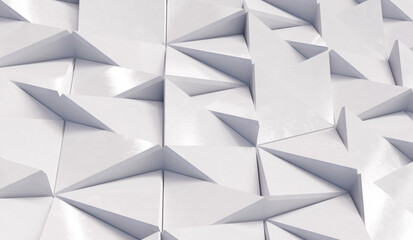 Abstract triangular background with white triangles. Geometric 3d rendering