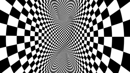 4k Seamless loop. Chess illusion geometric kaleidoscope. Wormhole room. Black and white optical illusion tunnel. Checkerboard moving. - Powered by Adobe