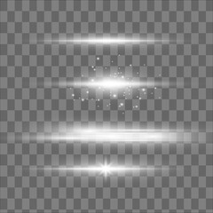 White glowing light explodes on a transparent background. Sparkling magical dust particles. Bright Star. Transparent shining sun, bright flash. Vector sparkles. To center a bright flash