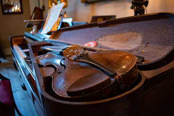 Fototapeta na wymiar Old elegant violin in egeskov castle, denmark