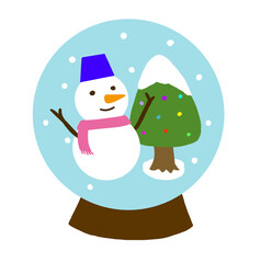 雪だるまとクリスマスツリーの入ったスノードーム

