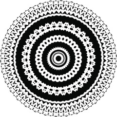 Mandala. Zentangle inspired vector illustration, black and white. Abstract diwali texture. Mehndi mandala. Indian Diwali Henna pattern. Black and white tattoo design.