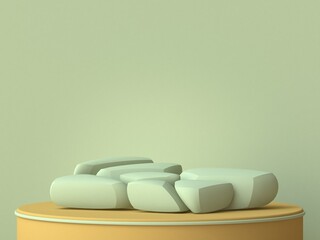 Abstract mock up with green rocks 3D