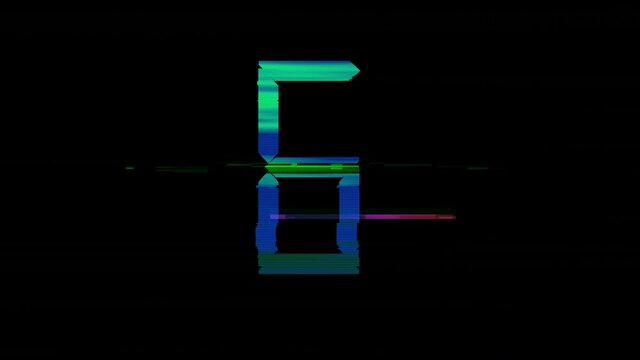 10 Seconds Countdown Glitch Animation on Black Background