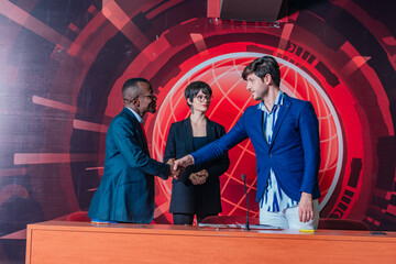 Leader speakers at Business Conference and Presentation giving a speech. Business eco concept. .