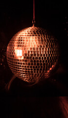 Colorful disco mirror ball lights night club background. Party lights disco ball. Selective focus