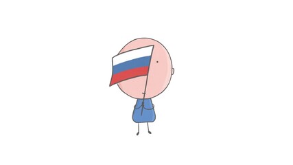Pencil drawing of a boy holding a Russian flag