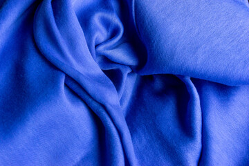blue silk background, satin fabric, navy textile, flatlay of a blue clothing textile, sewing and...