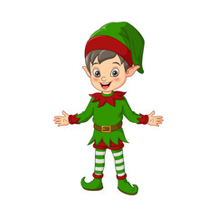 Cartoon happy Christmas elf on white background