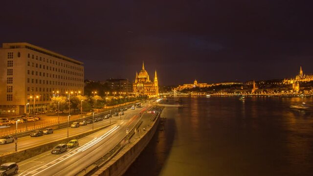 Budapest, Hungary- Parliament and Fireworks Hyperlapse