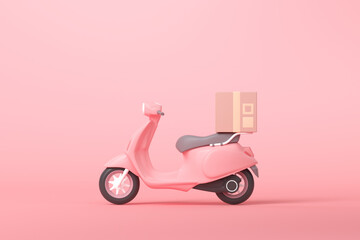 Fototapeta na wymiar 3D Online express delivery scooter service concept, fast response delivery by scooter, courier Pickup, Delivery, Online Shipping Services. 3d illustration