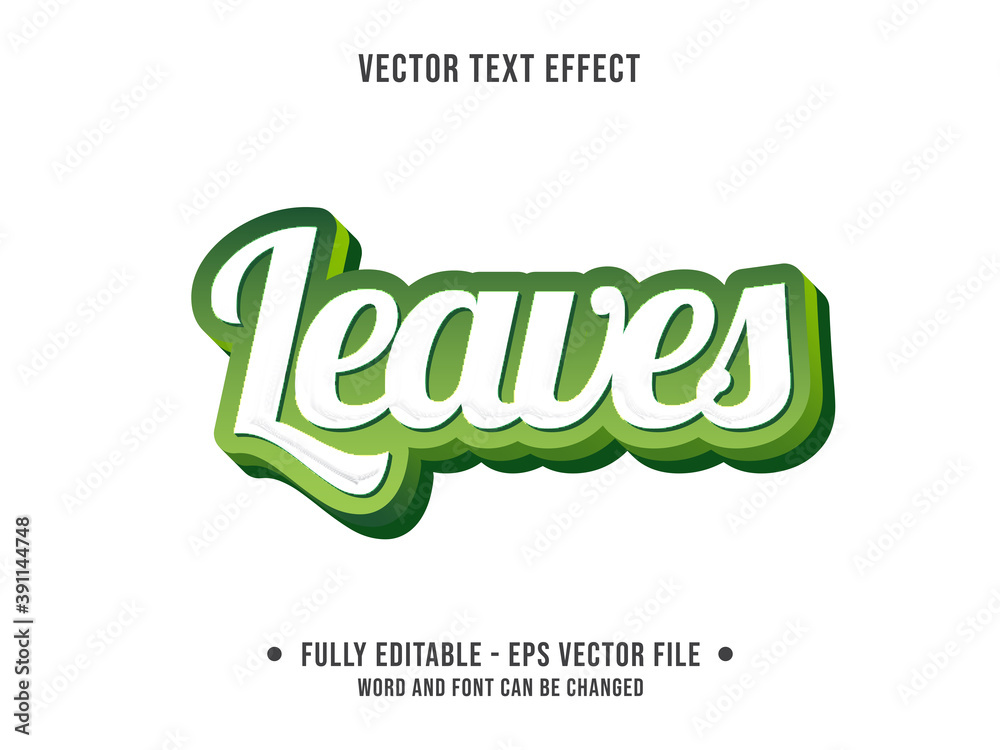 Wall mural editable text effect - leaves green and white color gradient style