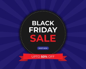 Vector illustration of Black Friday Sale Sale tag banner, upto 50% off, ribbon, offer template for website and UI.