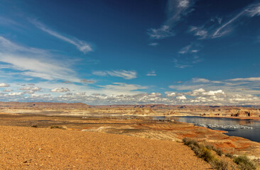 The marina on the river and its surroundings, Wahweap lookout, Page, AZ