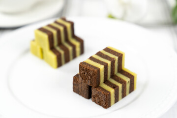 Traditional Sarawak Malaysia steamed chocolate layered cake, also known as Kek Lapis Legit