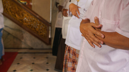 muslim people pray in islam ceremony in mosque during islamic ramadan