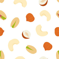 Pistachio, Hazelnut and Cashew. Vector pattern 