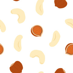Hazelnut and Cashew. Vector seamless pattern