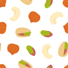 Pistachio, Hazelnut and Cashew. Vector pattern 