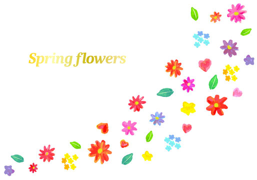 水彩手描きの花のラインイラスト素材