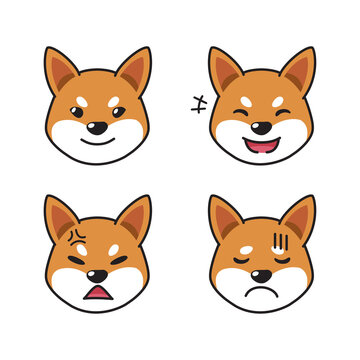 Set of shiba inu dog faces showing different emotions for design.