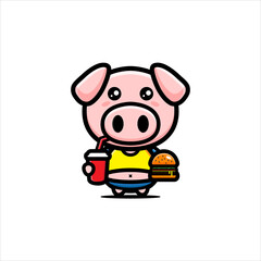 vector design of cute fat pig character