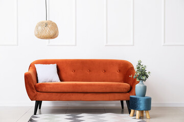 Interior of living room with cozy sofa