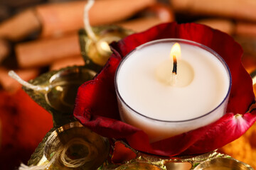 Diya lamp for celebration of Divaly, closeup