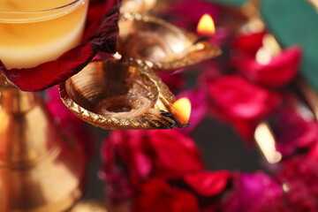 Diya lamp for celebration of Divaly, closeup