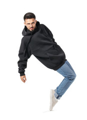 Naklejka premium Fashionable young man on white background