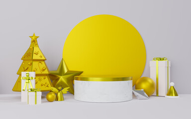 3d rendering of abstract  white background gold and white podium theme premium Christmas and Happy New Year for winter holiday.