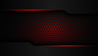 abstract red shape hexagon on dark background. Glowing red line with hexagon background