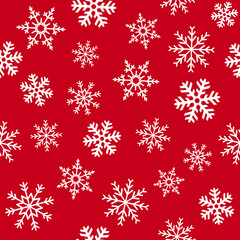 Vector seamless pattern. White snowflakes on a red background. For fabric, textile, wrapping paper, card, invitation, wallpaper, web design