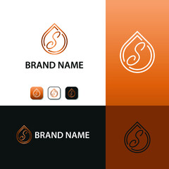 Elegant luxury initial S letter for cosmetic, make up, hotel, boutique business logo concept with golden line art liquid or water drop icon