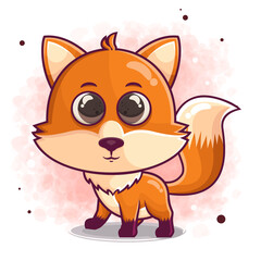 hand drawn cute fox cartoon standing illustration