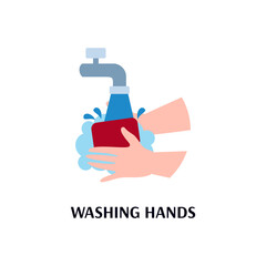 Banner calling to wash hands for hygienic safety and diseases prevention, flat vector illustration isolated on white background. Sign or symbol of hand wash necessity.