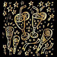 happy new year, poster and banner doodle