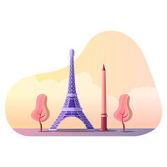 Vector illustration design of the Eiffel tower and place de la concorde as a tourist destination and landmark