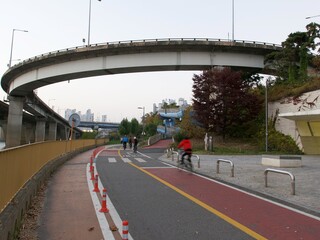 한강공원에서 자전거 타는 모습