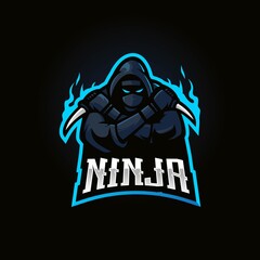 Ninja mascot logo design vector with modern illustration concept style for badge, emblem and t-shirt printing. Black ninja with knife for eSport