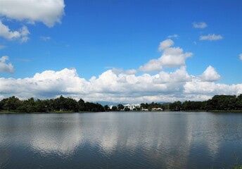  Dramatic blue sky with lake
