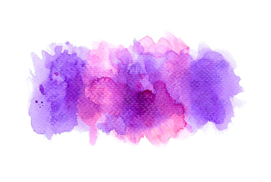 purple watercolor paint of splashes on white.