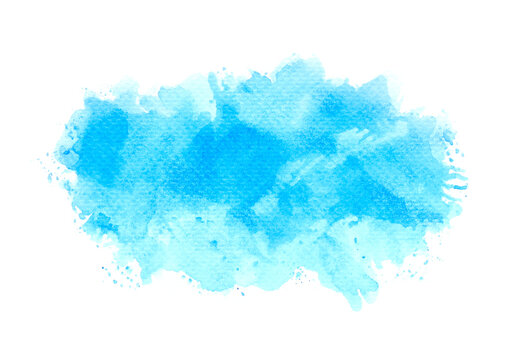 blue watercolor paint of brush on white.