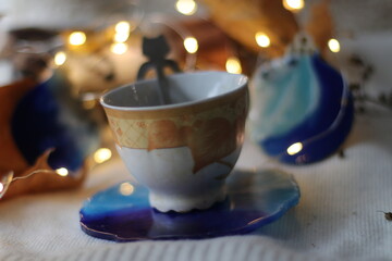 A cup of coffee on a table