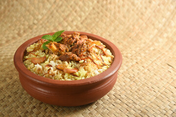 Mutton biryani , Gosht or lamb biryani or Hyderabadi Dum biriyani with raita yoghurt dip special...
