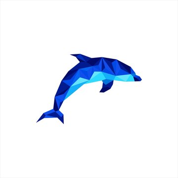 Geometric dolphins, colorfull Low Poly jumping out of the sea, white background