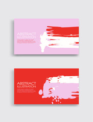 Red white pink ink brush stroke card on white background. Japanese style.