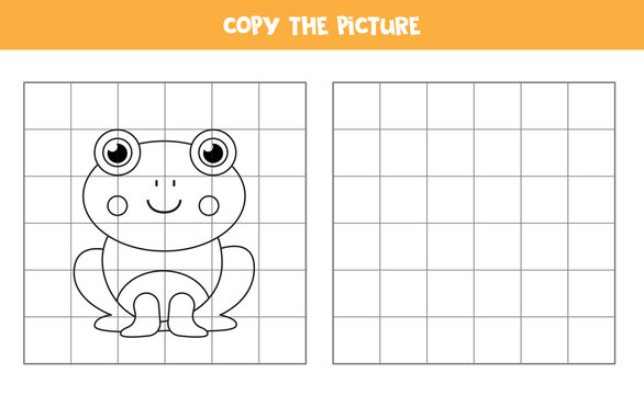 Copy the picture. Cute frog. Logical game for kids.
