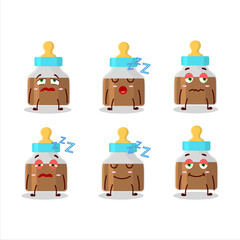 Cartoon character of baby pacifier with choco milk with sleepy expression