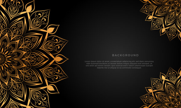 Luxury mandala background with floral ornament pattern. Hand drawn gold mandala design. Vector mandala template for decoration invitation, cards, wedding, logos, cover, brochure, flyer, banner.